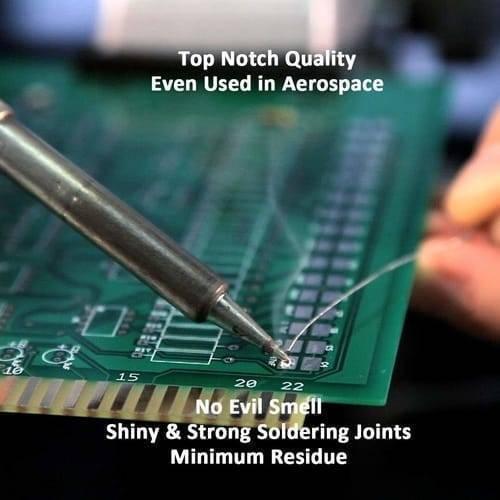 China 400 Gram Soldering Wire - shown in a close-up as a silver wire being applied by a soldering iron to a green printed circuit board.