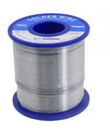 China 800 Gram Soldering Wire - shown as a large spool of silver-coloured metal wire wound around a blue plastic cylinder with a blue label on top.