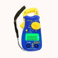 CHY 88G Auto Range Clamp Multimeter - blue body with yellow jaw, green backlit display and wrist strap