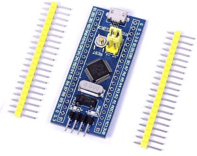 CKS32F103C8T6 CKS32F103 Arm Cortex-M3 Minimum System Development Board - with a blue PCB, micro-USB port, reset button, yellow jumper, silver crystal oscillator, and two loose pin header strips.