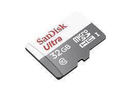Class 10 Sandisk 32GB Ultra Micro SD Card For Raspberry Pi - a grey and white memory card with the brand, capacity, and class 10 symbol printed on the front.
