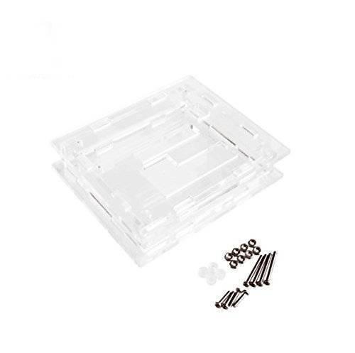 Clear Acrylic Case Shell Kit For Xh W1209 Digital Temperature Control Module - shown as a disassembled transparent housing with included screws, nuts, and small circular spacers.