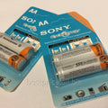 Clone 2 Pcs Sony Ni-MH AA 1.2V 500mAh To 1000mAh Rechargeable Battery - shown in two blue and orange retail blister packs containing two batteries each.