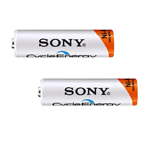 Clone 2 Pcs Sony Ni-MH AA 1.2V 500mAh To 1000mAh Rechargeable Battery - two white and orange cylindrical AA batteries labeled Sony CycleEnergy.