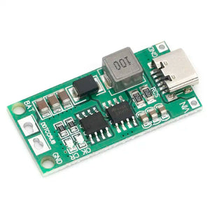 CN3303 4A 3S Type C 11.1V Step-Up Boost LiPo Polymer Li-ion Charger 12.6Vdc 18650 Lithium Battery - a green rectangular circuit board with a USB-C port, an inductor, and multiple surface-mount components.