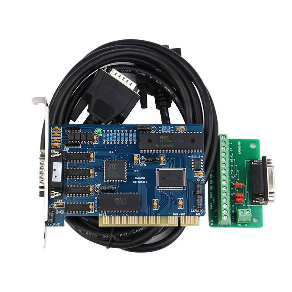 CNC Control Board Nc Studio 3 Axis Pci Motion Control Card For CNC Machine CNC Interface Adapter Breakout Board - shown as a blue circuit board with a green breakout board and a black serial cable.