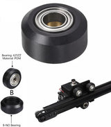CNC V-slot Passive Round Bearing Openbuilds Wheel Pom MR105ZZ 625ZZ Bore 5mm In Pakstan - a black POM wheel with a 625ZZ bearing, a separate wheel without a bearing, and an assembly.
