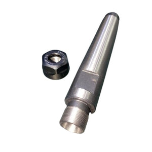 Collet Chuck Tool Holder Handle - a silver metal tapered shank with a threaded end next to a black ER11-A clamping nut.