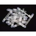 Common Anode Defused 5mm RGB LED - a pile of multiple white, round-top light-emitting diodes with four silver pins each on a black background.