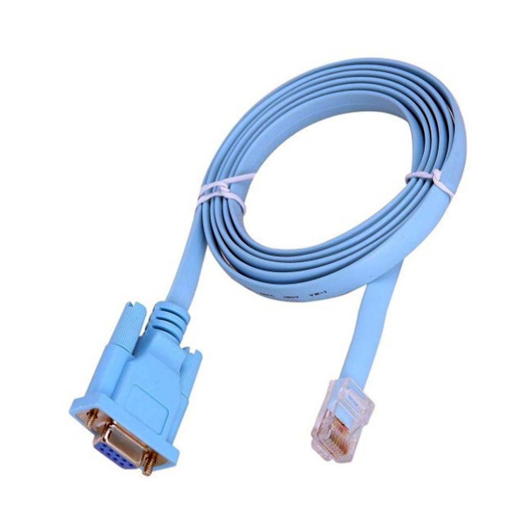 Console Cable Rj 45 To Serial Cable DB9 - a light blue flat cable with a DB9 serial connector on one end and an RJ45 connector on the other.