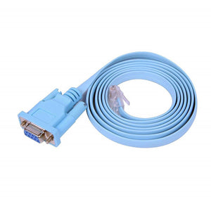 Console Cable Rj 45 To Serial Cable DB9 - a light blue flat cable with a DB9 serial connector on one end and an RJ45 connector on the other.