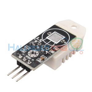 Copy DHT22 Digital Temperature And Humidity Sensor Module - a white plastic sensor housing attached to a black circuit board with three output pins.