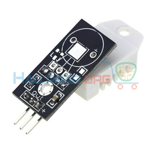 Copy DHT22 Digital Temperature And Humidity Sensor Module - a white sensor block mounted on a black circuit board with three metal pins.