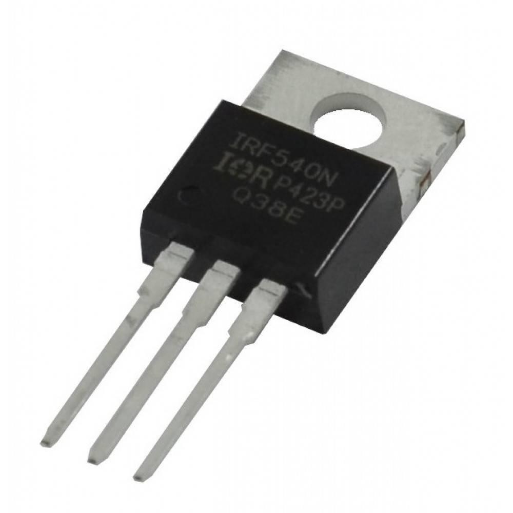 Copy IRF540 - a black, three-pin electronic transistor in a TO-220 package with a metal heat sink tab, showing the text IRF540N on its front.