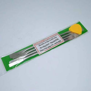 CPU Crowbar Set Stainless Steel Crowbars Mobile Phone Laptops LCD Mainboard Repair Tools For Iphone Ipad Electronics Fix Tool - three stainless steel pry tools and a yellow plastic pick inside a clear plastic sleeve with a green and white product label.