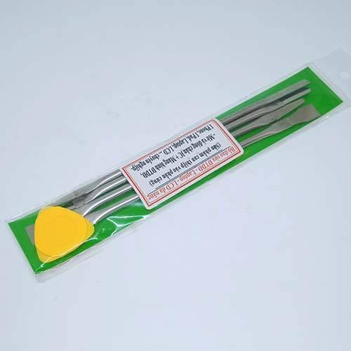 CPU Crowbar Set Stainless Steel Crowbars Mobile Phone Laptops LCD Mainboard Repair Tools For Iphone Ipad Electronics Fix Tool - a package containing three stainless steel pry tools and a yellow plastic triangle pick for electronics repair.