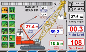 Crane رافعة Sli Safe Load Indicator / Lmi Load Moment Indicator - crane boom length, working radius, load data, and boom angle.