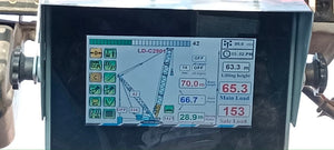 Crane رافعة Sli Safe Load Indicator / Lmi Load Moment Indicator - a digital display screen mounted in a grey metal housing with two side knobs, displaying crane operational data.