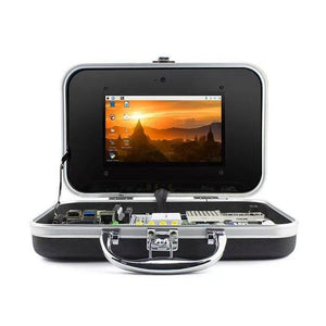 Crowpi Compact Raspberry Pi 4 4GB Educational Kit - with an open lid displaying a screen showing a desktop interface and internal ports.