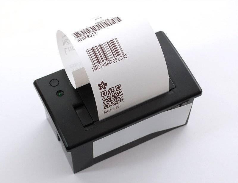Csn-a2l Arduino Serial Printer Arduino Mini Embedded Receipt Thermal Printer With Paper Roll - a black thermal receipt printer with a green LED, a button, and a paper roll printed with a barcode and QR code.