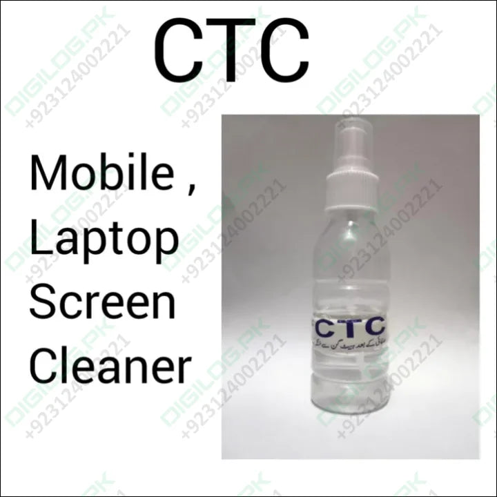 Clear spray bottle of Lahore Only C.t.c Carbon Tetra Cleaner for Mother Board, a nonflammable liquid