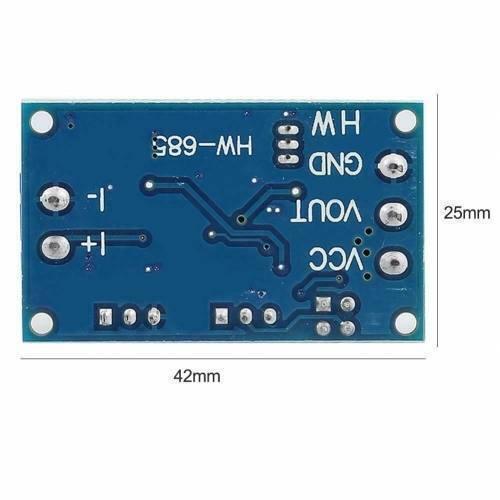 Current To Voltage Module Hw-685 - a blue rectangular circuit board with labeled VCC, VOUT, GND, HW, and input terminals, shown with dimension markings.
