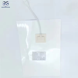 Customizable 300*400mm Bathroom Mirror Heating Pad Pet Electronic Defogger Film For Smart Mirror 220V Factory Direct - a rectangular white film with a central power connector and a product specification label.