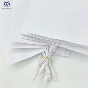 Customizable 300*400mm Bathroom Mirror Heating Pad Pet Electronic Defogger Film For Smart Mirror 220V Factory Direct - stack of white rectangular defogger films with white electrical cables and connectors.