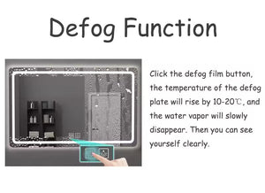 Customizable 300*400mm Bathroom Mirror Heating Pad Pet Electronic Defogger Film For Smart Mirror 220V Factory Direct - a rectangular mirror with a touch-sensitive defogging button and light icon being pressed.