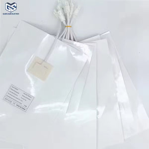 Customizable 300*400mm Bathroom Mirror Heating Pad Pet Electronic Defogger Film For Smart Mirror 220V Factory Direct - a stack of white rectangular defogger films with attached power cables and white connectors.