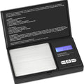 CX258 500G 0.01G Digital Pocket Gram Scale Precision Electronics Weighing Jewelr - a black rectangular device with a silver weighing platform, blue screen showing 0.00, and three control buttons.