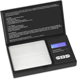 CX258 500G 0.01G Digital Pocket Gram Scale Precision Electronics Weighing Jewelr - a black rectangular device with a silver weighing platform, blue screen showing 0.00, and three control buttons.