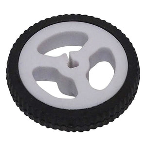 D-hole Rubber Wheel Suitable For N20 Motor D Shaft Tire Car Robot DIY - a small wheel featuring a black textured rubber tire surrounding a white plastic hub with a three-spoke D-shaped center.