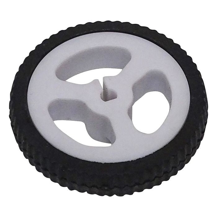 D-hole Rubber Wheel Suitable For N20 Motor D Shaft Tire Car Robot DIY - a small wheel featuring a black textured rubber tire surrounding a white plastic hub with a three-spoke D-shaped center.
