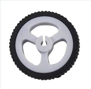 D-hole Rubber Wheel Suitable For N20 Motor D Shaft Tire Car Robot DIY - a white three-spoke plastic wheel with a black textured rubber tire and a D-shaped center mounting hole.