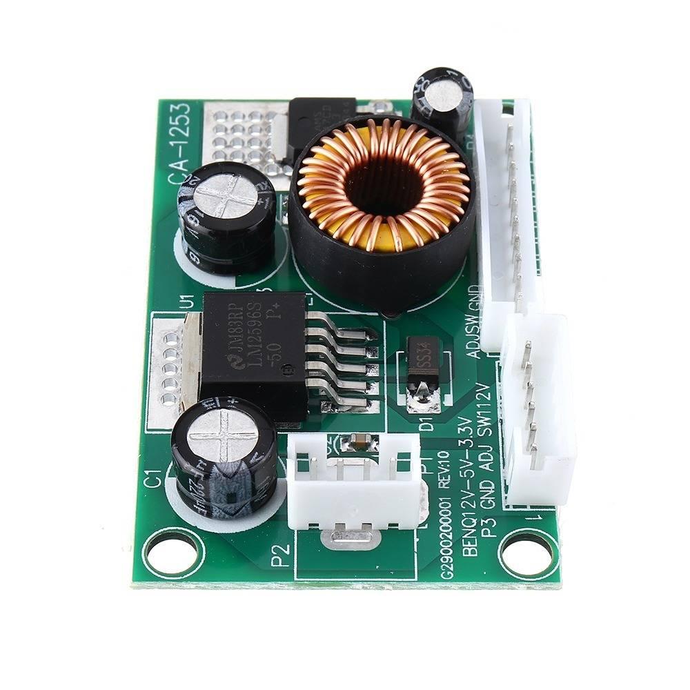 D120533V 12V DC Step Down Convertor Module CA1253 DC To DC Buck Converter - a green rectangular circuit board featuring a copper inductor, capacitors, and white pin connectors.