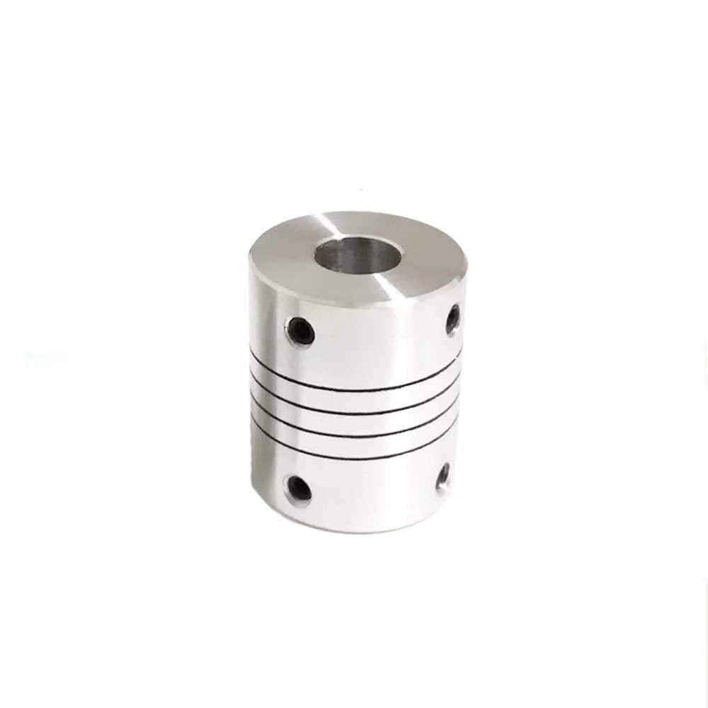 D19-25-6.35-6.35 Stepper Motors & Parts Fixed Coupling Series - a cylindrical silver metal shaft coupler with a central bore and four side set-screw holes.