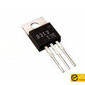D313 Transistor - a black three-pin electronic component in a TO-220 package with a metal mounting tab, viewed from an angle against a white background.
