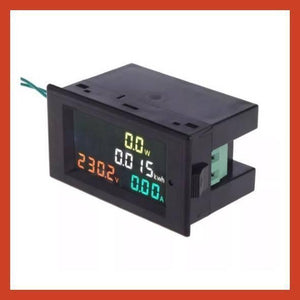 D69-2049 Power Energy Meter Voltmeter Ammeter - a black rectangular digital display unit showing 230.2V, 0.0W, 0.00A, and 0.015kWh on its screen.