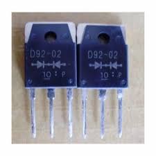 D92 02 Diode MOSFET Transistor, 220V ( used ) - two black, three-pin electronic components with D92-02 and a diode symbol printed on the front, shown against a plain background.