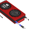 Daly BMS Li-ion 3s 12V 100A BMS Battery Management System For 18650 Battery Pack Balanced Charging Board - a red, rectangular battery management system with two circular fan-shaped labels, a temperature sensor, and two output wires.