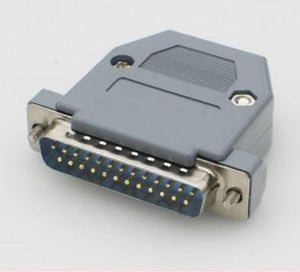 DB25 Connector 25 Pin Male Connector - a grey plastic housing attached to a metal 25-pin male connector head with two mounting screws.