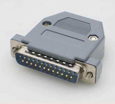 DB25 Connector 25 Pin Male Connector - a grey plastic housing attached to a metal 25-pin male connector head with two mounting screws.