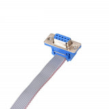 DB9 Female Connectors With 1 Meter Wire - a blue DB9 female connector attached to a grey ribbon cable against a white background.
