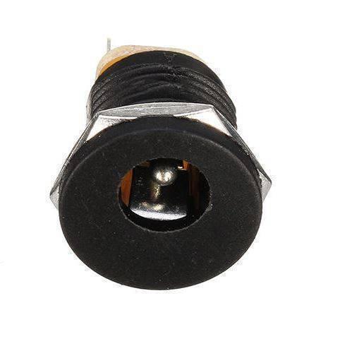 DC-022 DC Power Jack PCB Mount Female Connector 3 Pin With Nut 5.5mm x 2.1mm - a close-up view of the black circular port with a central pin and a metal mounting nut.