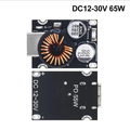 DC 12-30V 65W PD Fast Charging Module - shown from top and bottom views, featuring a USB-C port, a circular inductor, and two cylindrical capacitors.