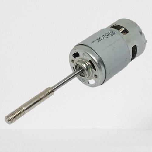 DC 12V 100W 775 High Speed Long Shaft Motor Large Torque DC Motor Electrical Tool Electrical Machinery - a silver cylindrical electric motor featuring a long, threaded metal drive shaft extending from one end.