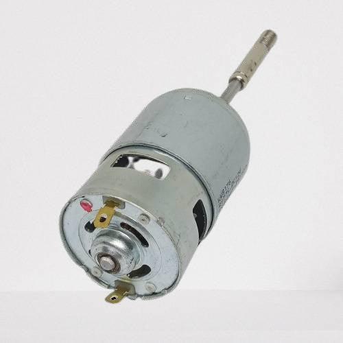 DC 12V 100W 775 High Speed Long Shaft Motor Large Torque DC Motor Electrical Tool Electrical Machinery - a cylindrical silver metal motor with a long shaft and two electrical terminal connectors at the base.