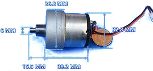 DC 12V 420 RPM With Metal Gears Small Motor - shown in a dimension diagram with blue measurement lines and labels indicating its size in millimeters.