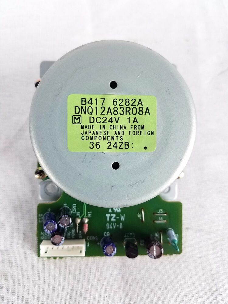 DC 24V 1A Stepper Motor B417 6282A DNQ12A83R08A - a circular silver motor attached to a green circuit board with a white connector and capacitors.